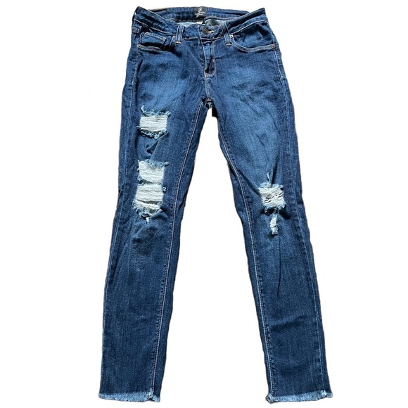 JUST BLACK DENIM DARK WASH DISTRESSED MID RISE SKINNY JEANS SIZE 25 - Picture 2 of 12